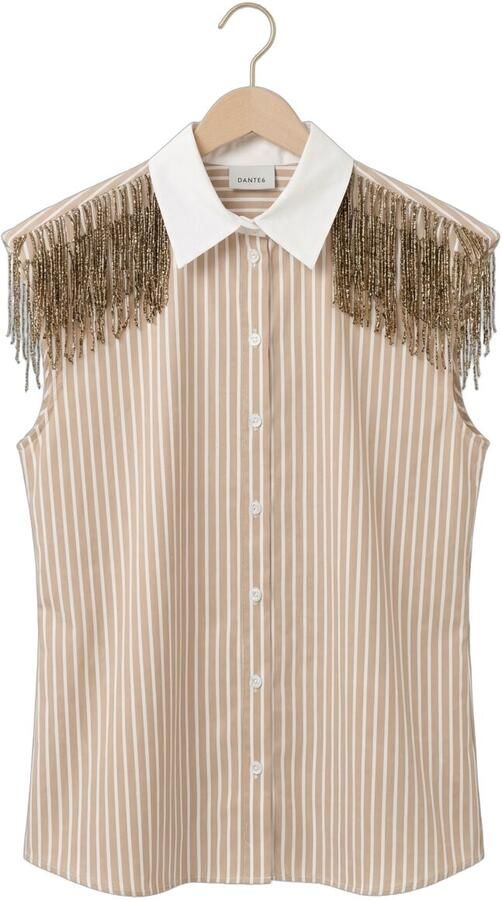 DANTE6 Dames Blouses Rhobin Sleeveless Fringe Detai Shirt Beige - Foto 4
