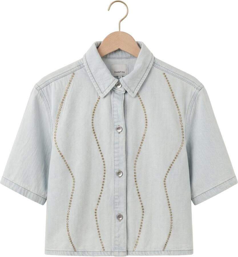 DANTE6 Dames Blouses Zofia Embellished Denim Shirt Lichtblauw - Foto 2