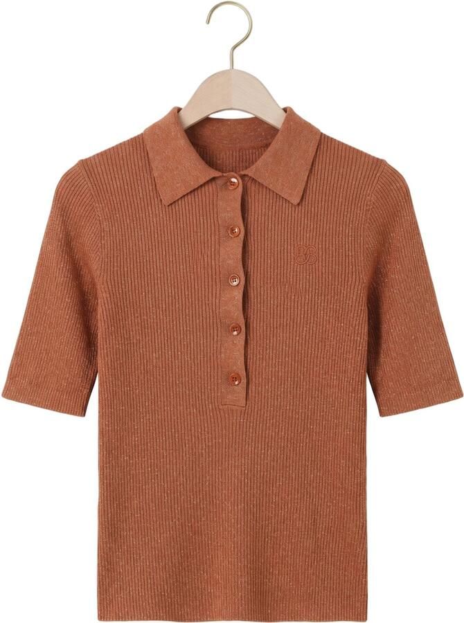 DANTE6 Dames Tops & T-shirts -fayza Metallic Knitted Polo Bruin - Foto 2