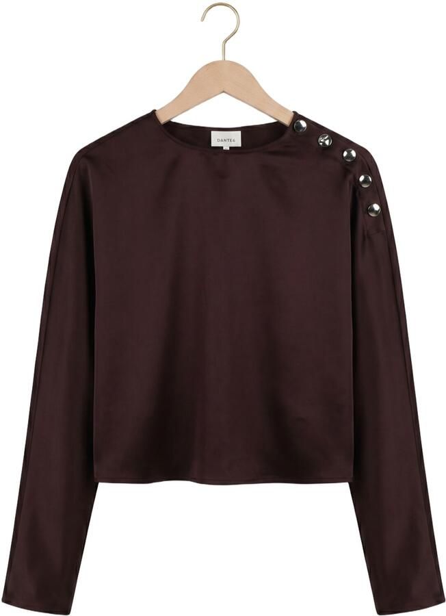 DANTE6 Dames Tops & T-shirts Leiva Bold Satin Button Detail Top Bordeaux - Foto 2
