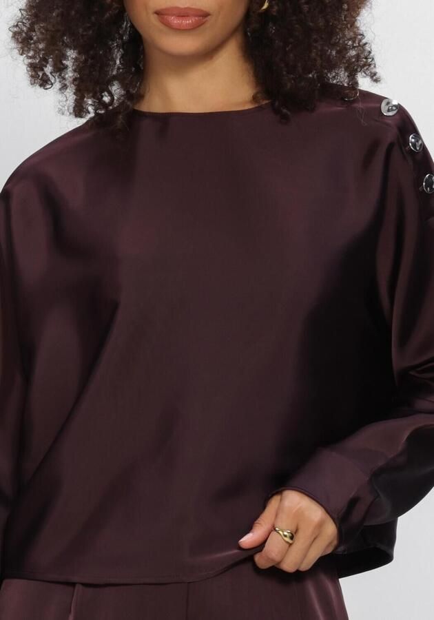 DANTE6 Dames Tops & T-shirts Leiva Bold Satin Button Detail Top Bordeaux - Foto 4
