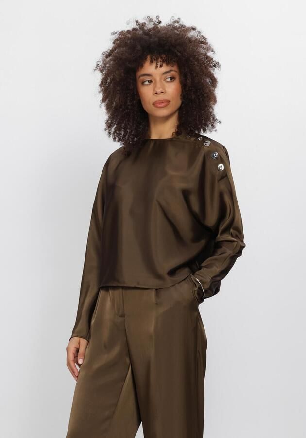 DANTE6 Dames Tops & T-shirts Leiva Bold Satin Button Detail Top Khaki