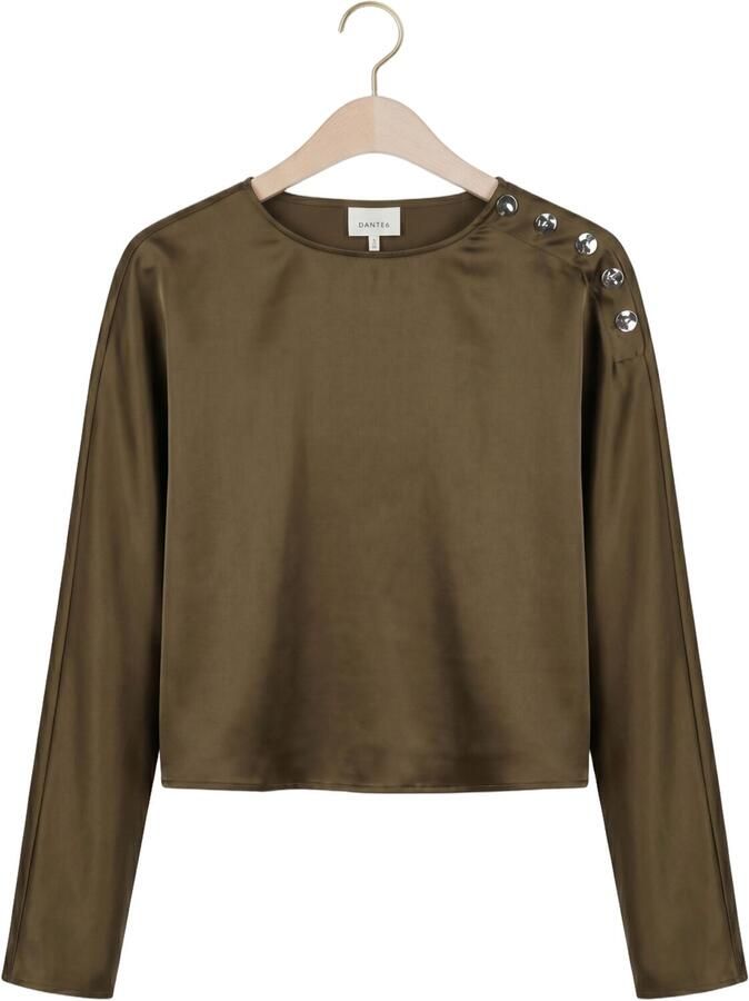 DANTE6 Dames Tops & T-shirts Leiva Bold Satin Button Detail Top Khaki - Foto 2