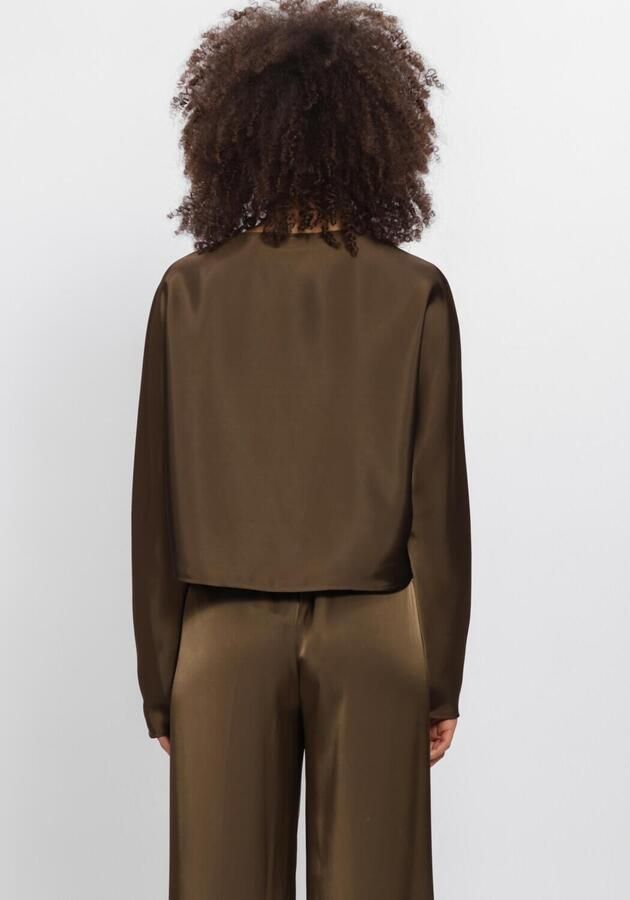 DANTE6 Dames Tops & T-shirts Leiva Bold Satin Button Detail Top Khaki - Foto 3