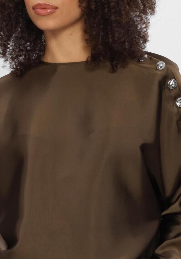 DANTE6 Dames Tops & T-shirts Leiva Bold Satin Button Detail Top Khaki - Foto 4