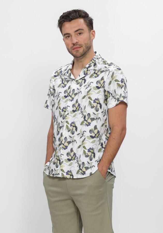 Desoto Overhemd Korte Mouw Short Sleeve Overhemd Festival Wit Groen