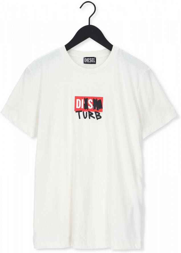 Diesel Stijlvol Slim-Fit T-Shirt met Logo Applicaties White Heren