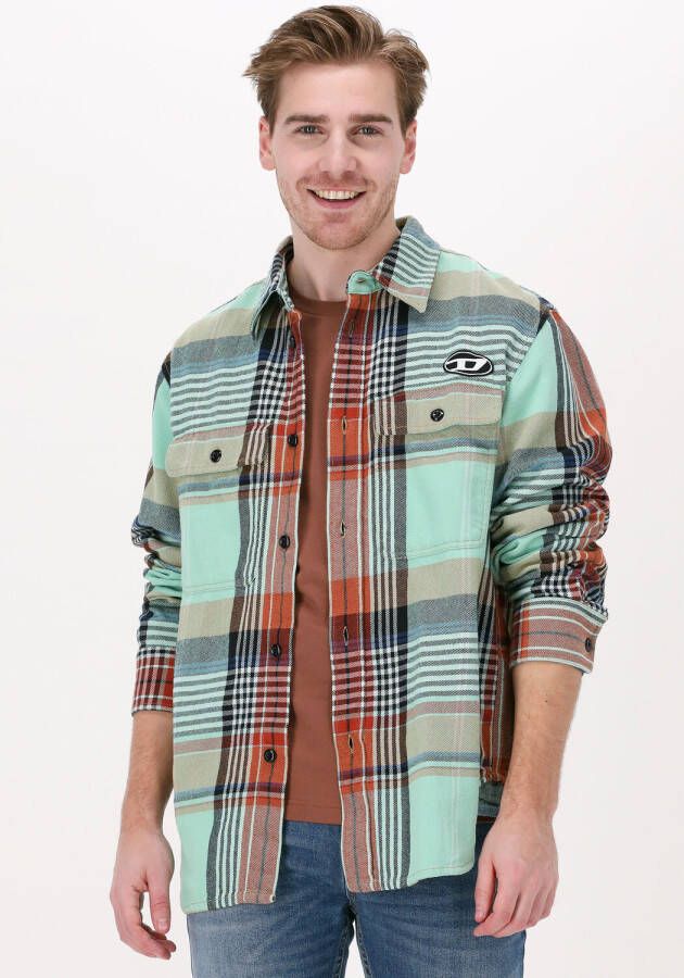 Diesel casual overhemd overshirt groen knopen geruit katoen