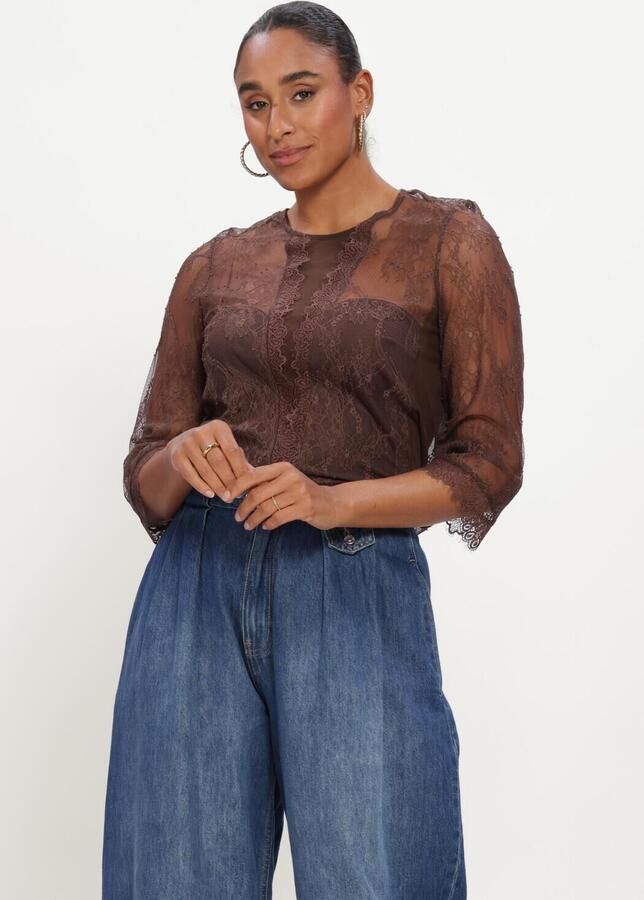 EST'SEVEN Dames Tops & T-shirts Lace Lacy Bruin