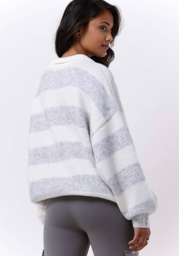 10days Ecru Trui Striped Polo Sweater Knit
