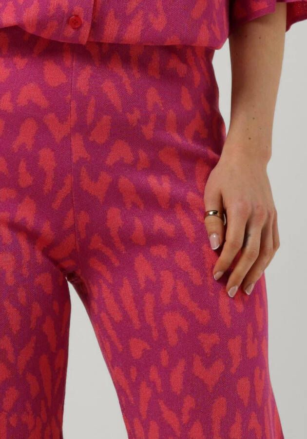 Alix the Label Fuchsia Wijde Broek Ladies Knitted Wide Leg Jacquard Pants