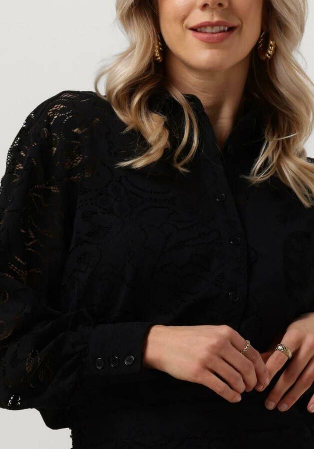 ALIX THE LABEL Dames Blouses Ladies Knitted Heavy Lace Blouse Zwart