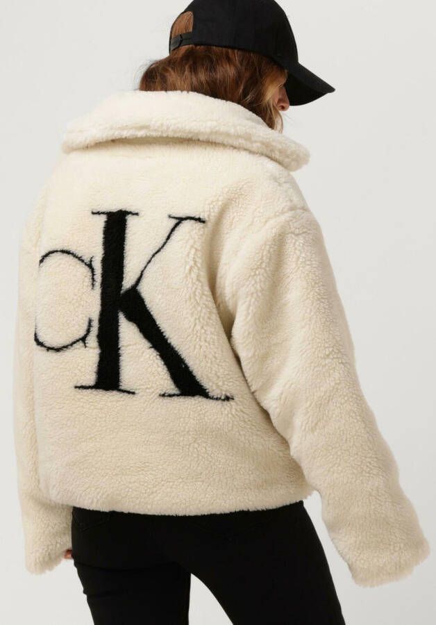 Calvin Klein Ecru Teddy Jas Back Ck Sherpa Short Jacket