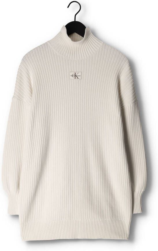 Calvin Klein Gebroken Wit Mini Jurk Badge Loose Sweater Dress