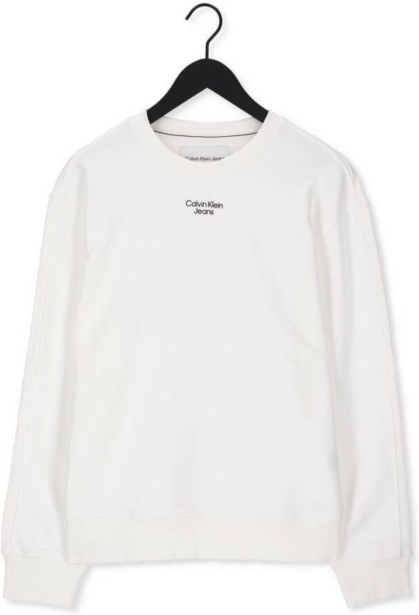 Calvin Klein Witte Sweater Stacked Logo Crew Neck