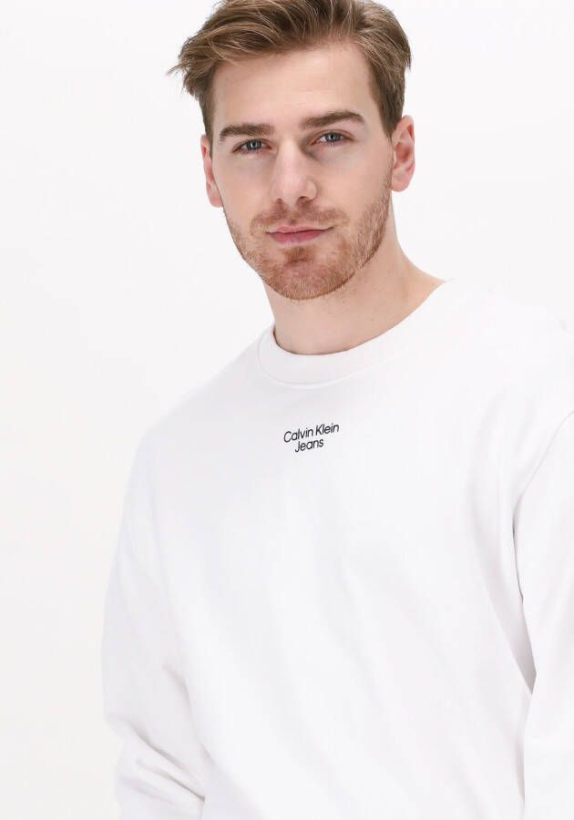 Calvin Klein Witte Sweater Stacked Logo Crew Neck