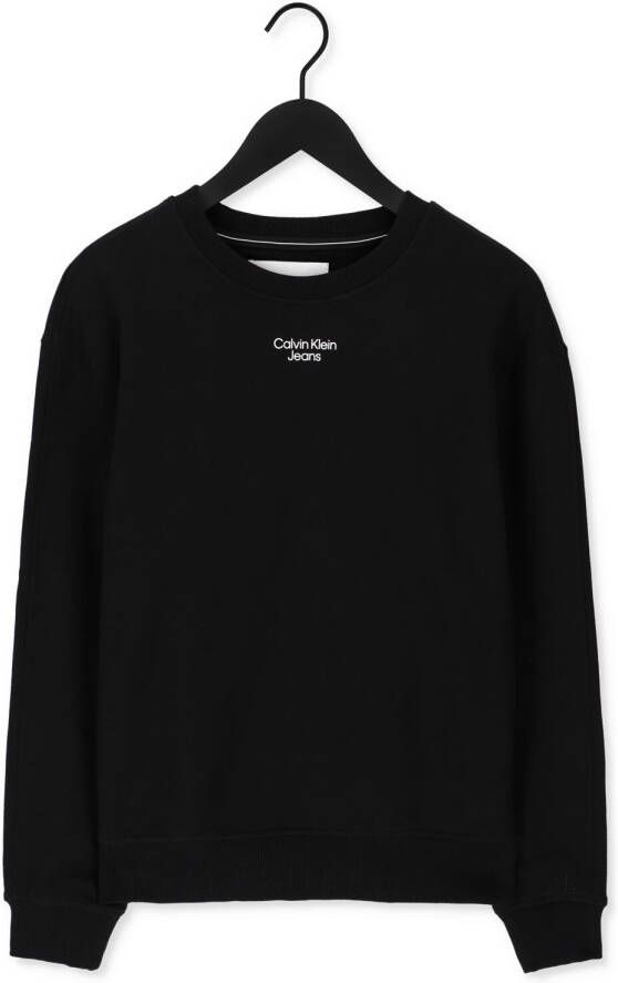 Calvin Klein Zwarte Sweater Stacked Logo Crew Neck