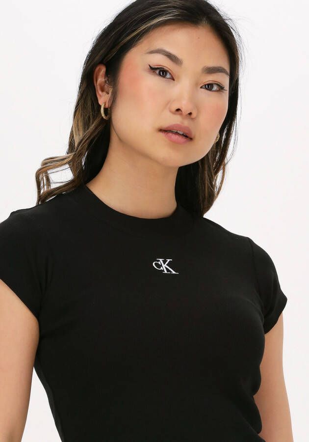 Calvin Klein Zwarte T-shirt Ck Rib Cropped Slim Tee