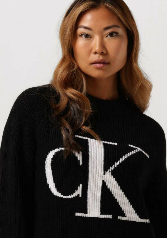 Calvin Klein Zwarte Trui Blown Up Ck High Neck Sweater