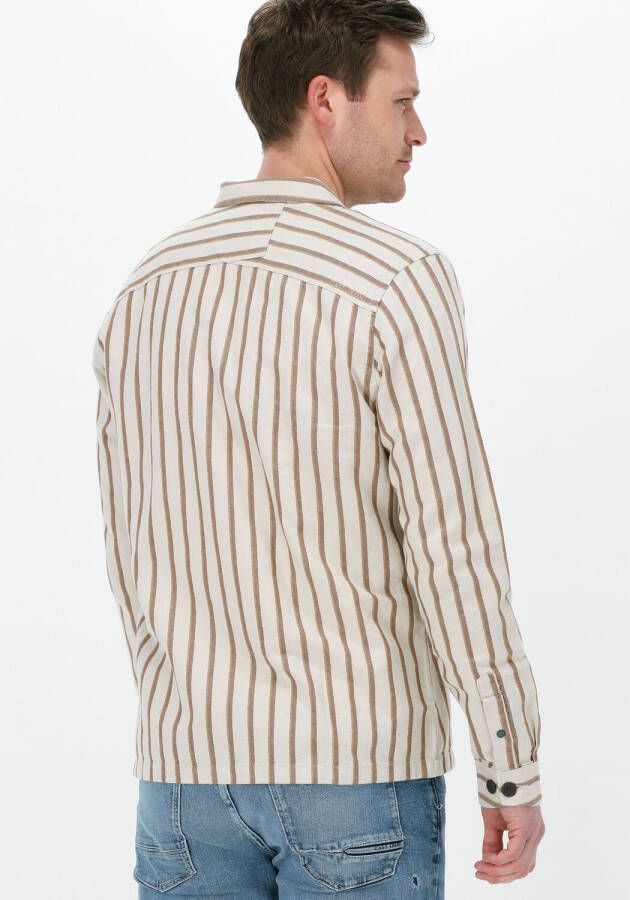 CAST IRON Heren Overhemden Long Sleeve Shirt Cotton- Linen Twill Stripe Beige