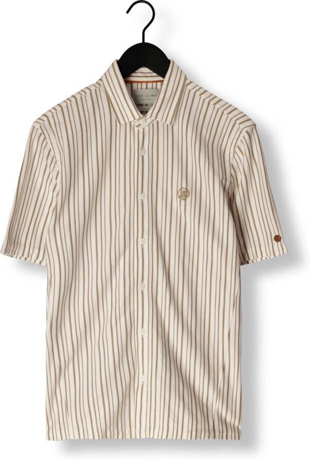 Cast Iron Gebroken Wit Casual Overhemd Short Sleeve Shirt Jersey Stripe With Structure