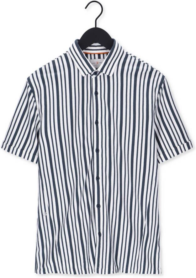 CAST IRON Heren Overhemden Short Sleeve Shirt Knitted Stripe With Structure Gebroken Wit