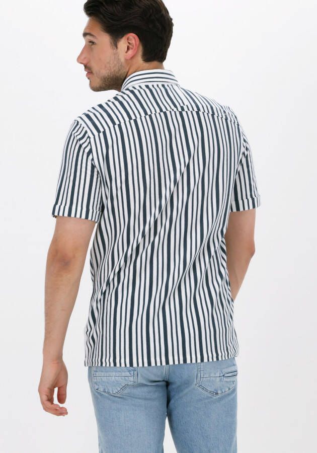 CAST IRON Heren Overhemden Short Sleeve Shirt Knitted Stripe With Structure Gebroken Wit