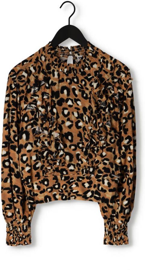 COLOURFUL REBEL Dames Blouses Bina Leopard Boho Ruffle Blouse Bruin