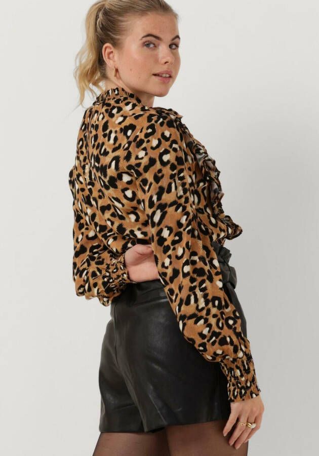 COLOURFUL REBEL Dames Blouses Bina Leopard Boho Ruffle Blouse Bruin