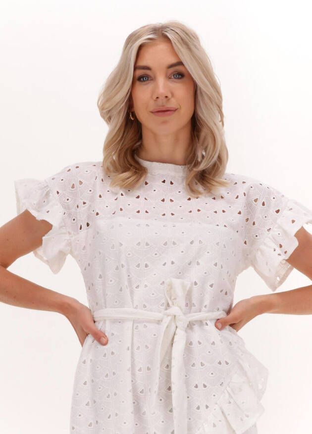 COLOURFUL REBEL Dames Jurken Jagger Broderie Anglaise Ruffle Mini Dress Wit