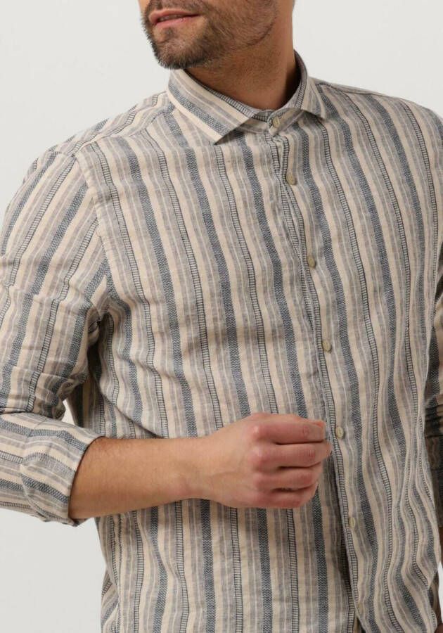 DSTREZZED Heren Overhemden Shirt Fancy Linen Stripe Donkerblauw