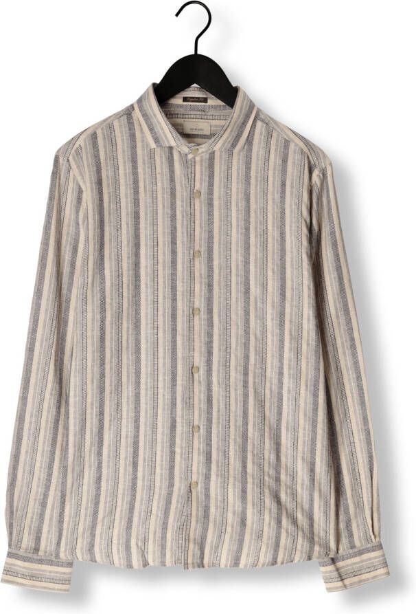 DSTREZZED Heren Overhemden Shirt Fancy Linen Stripe Donkerblauw