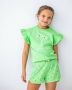 LIKE FLO Meisjes Tops & T-shirts Ss Sweater Crochet Flower Groen - Thumbnail 3