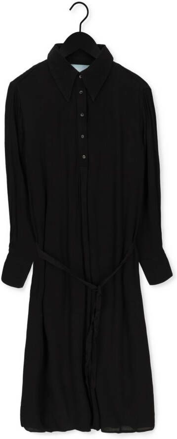 Minus Zwarte Midi Jurk Lasina Solid Shirtdress
