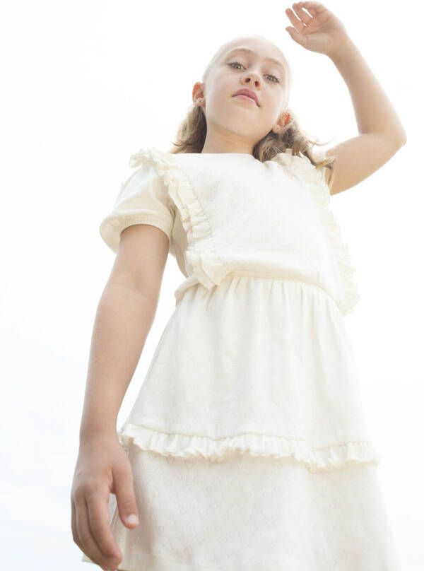 MOODSTREET Meisjes Jurken Fancy Dress With Frills And Puffed Sleeves Gebroken Wit