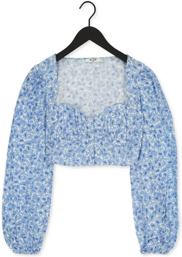 NA-KD Dames Blouses Organic Gathered Detail Long Sleeve Blouse Blauw