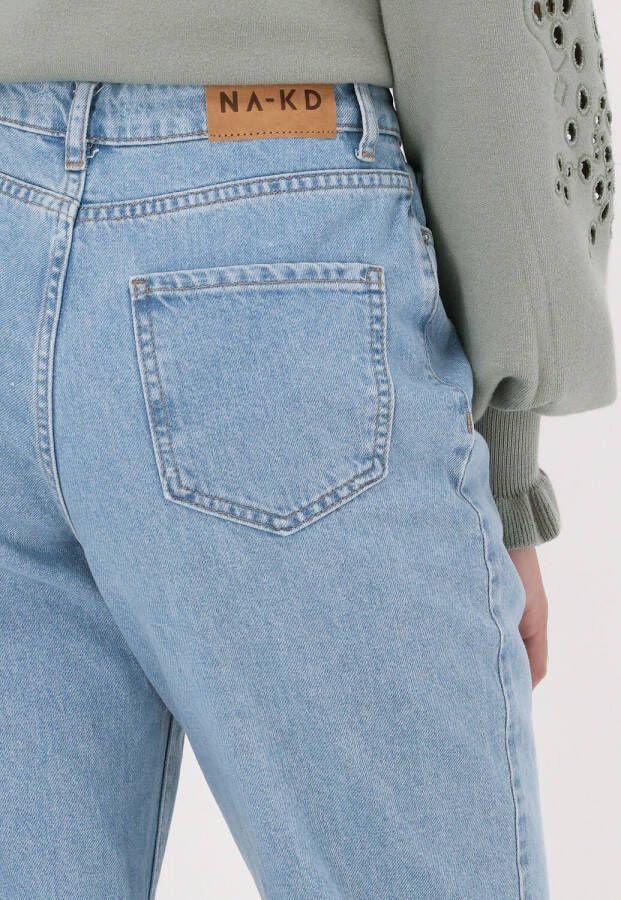 NA-KD Dames Jeans High Waist Side Slit Denim Lichtblauw