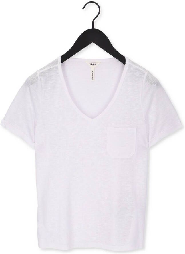 Object Witte T-shirt Objetessi Slub S s V-neck Noos