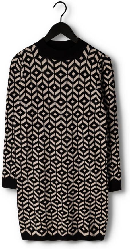 Object Zwarte Mini Jurk Thess L s Jacquard Knit Dress