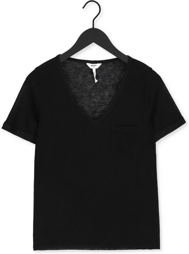 Object Zwarte T-shirt Objetessi Slub S s V-neck Noos
