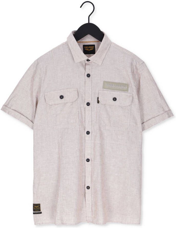 PME Legend Beige Casual Overhemd Short Sleeve Shirt Ctn Linen Fil A Fil