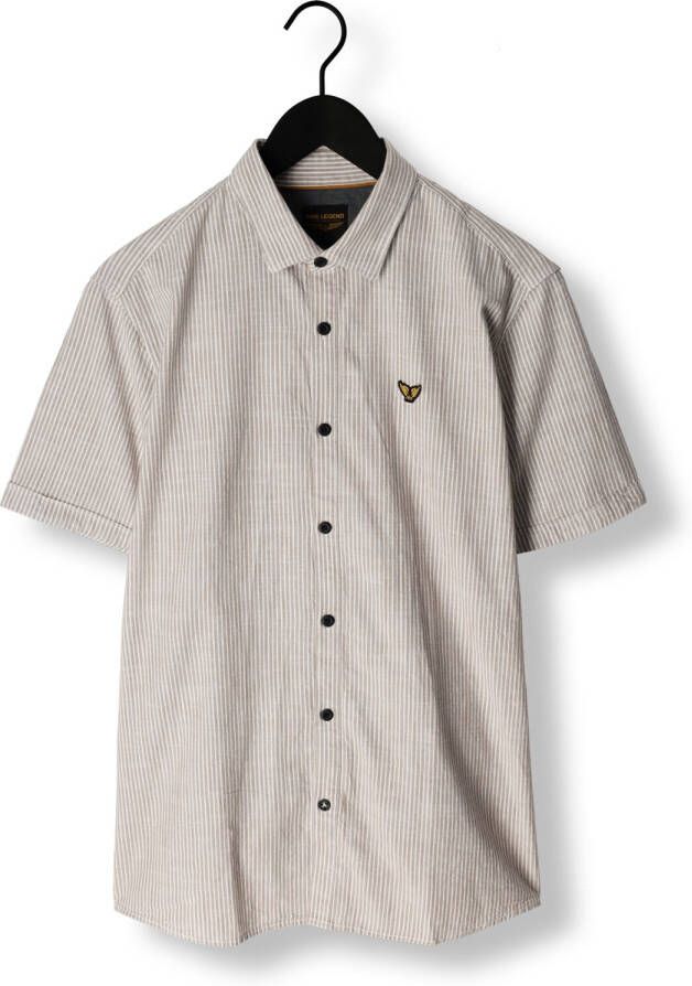 PME LEGEND Heren Overhemden Short Sleeve Shirt Yarn Dyed Stripe Beige