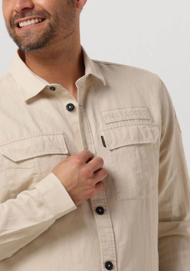 PME Legend Beige Overshirt Long Sleeve Shirt Ctn linen Herringbone