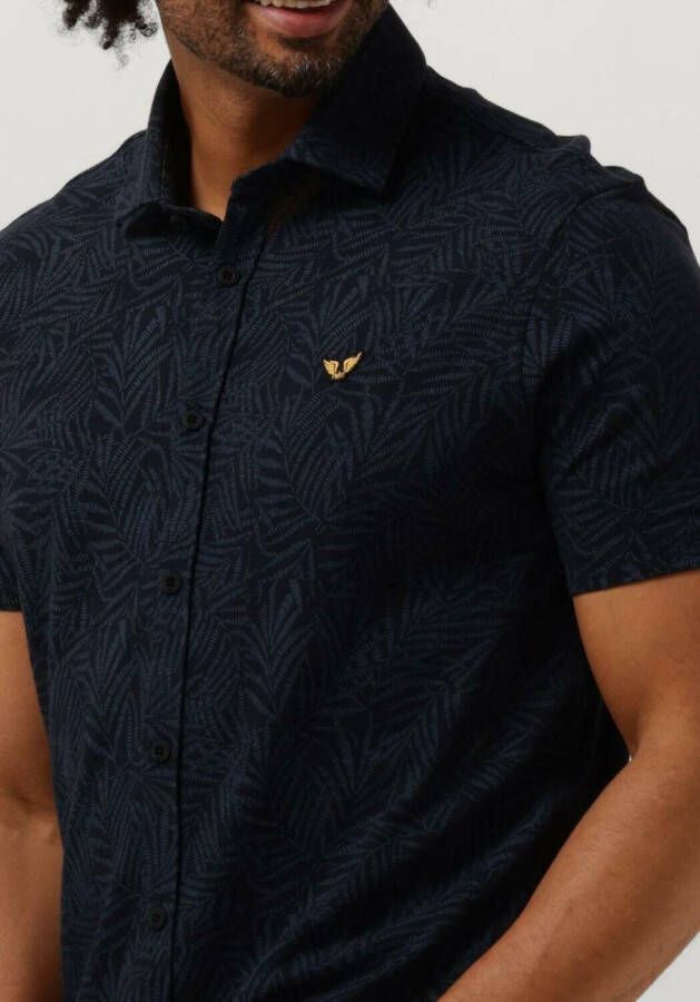 PME LEGEND Heren Overhemden Short Sleeve Shirt Print On Pique Jersey Donkerblauw