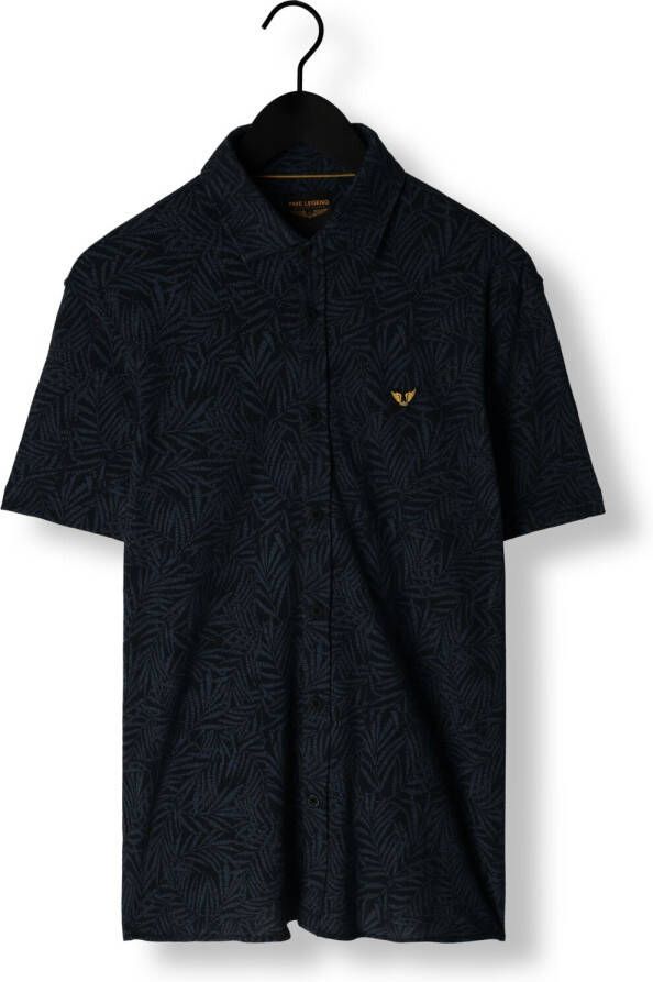 PME LEGEND Heren Overhemden Short Sleeve Shirt Print On Pique Jersey Donkerblauw