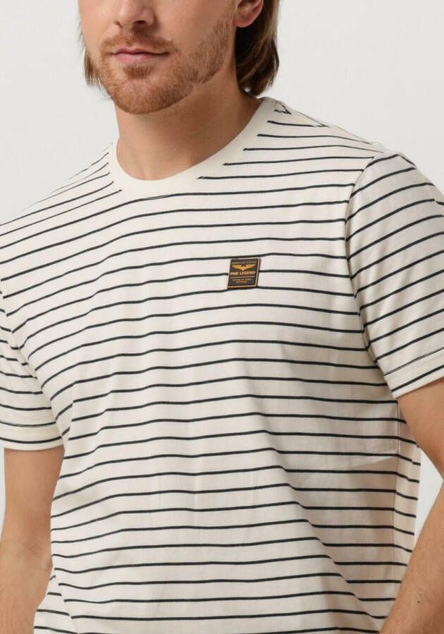 PME Legend Gebroken Wit T-shirt Short Sleeve R-neck Yd Melange Striped Jersey