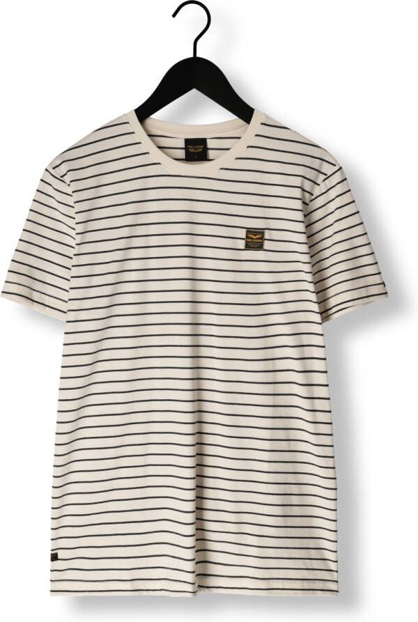 PME Legend Gebroken Wit T-shirt Short Sleeve R-neck Yd Melange Striped Jersey