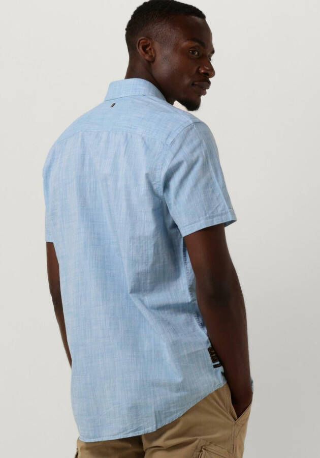 PME Legend Lichtblauwe Casual Overhemd Short Sleeve Shirt 2 Tone Slub