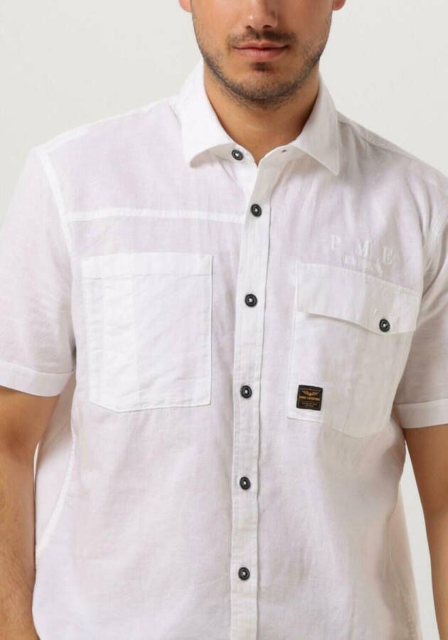 PME Legend Witte Casual Overhemd Short Sleeve Shirt Ctn Linen Cargo Walker