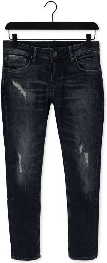 Purewhite Donkerblauwe Slim Fit Jeans #the Jone Skinny Fit Jeans With Allover Damgaing Spots